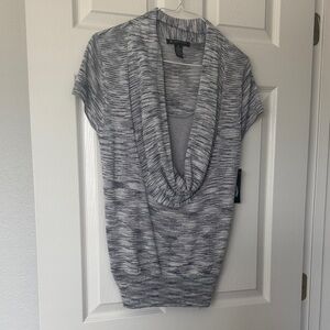 INC International Concepts petite Gray Marled Cowl Neck Short Sleeve Sweater